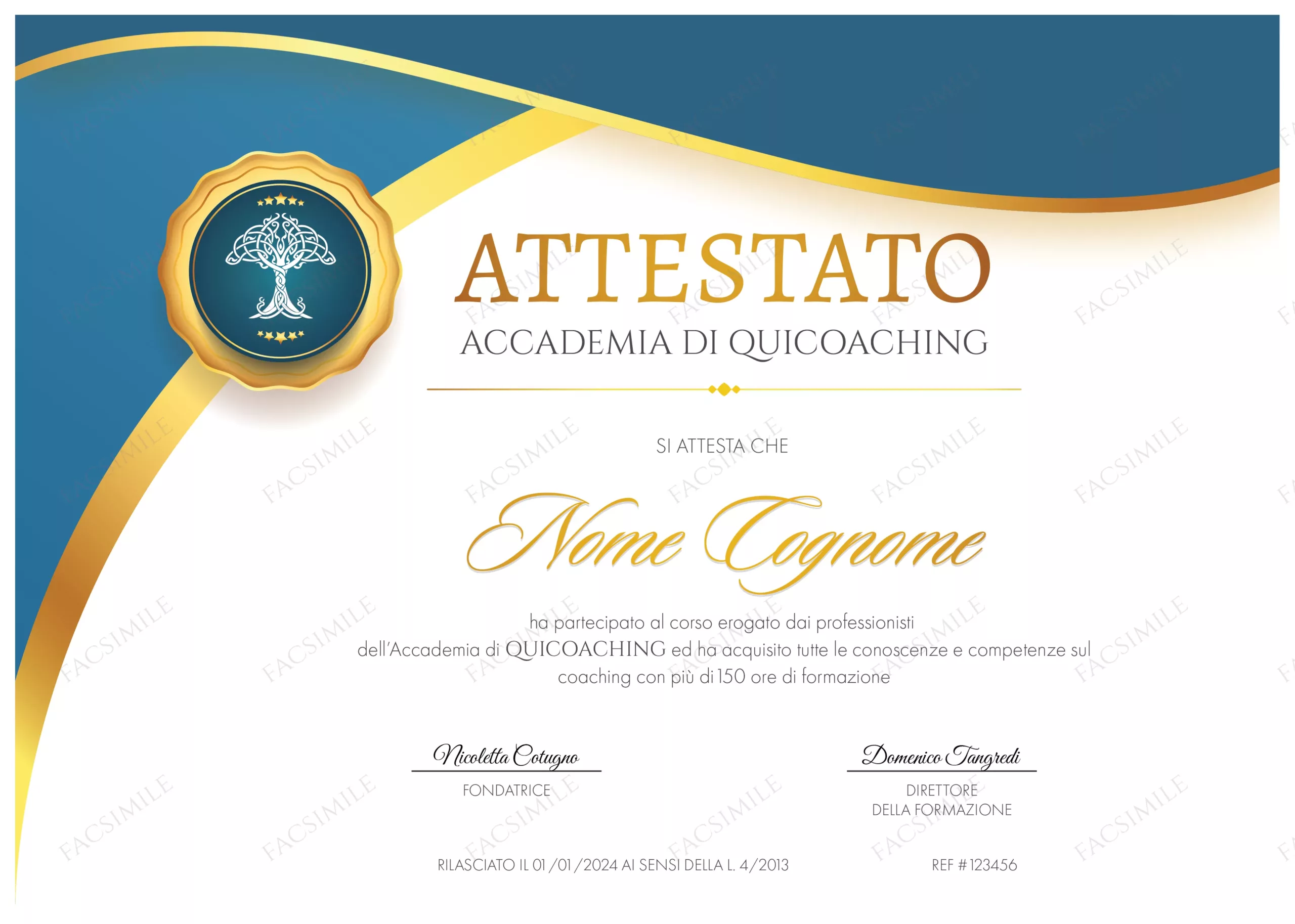 Fac simile attestato di quicoaching